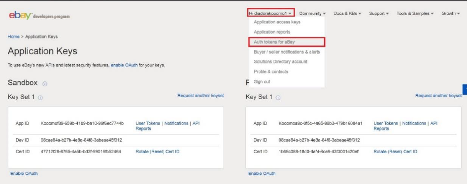 Kooomo Marketplaces - Ebay Auth tokens