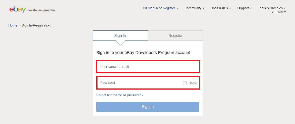 Kooomo Marketplaces - Ebay developer signin